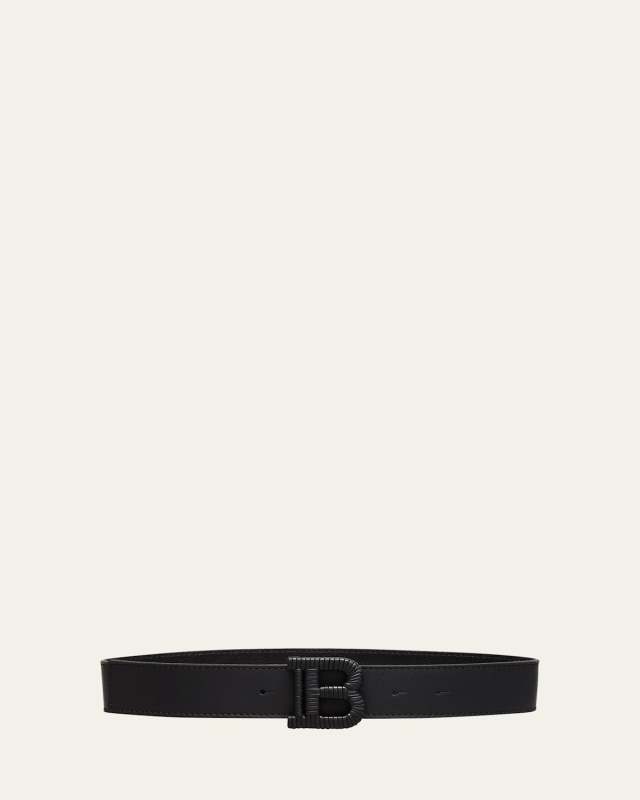 Kid's Tonal Logo Leather Buckle Belt, Size 4-16